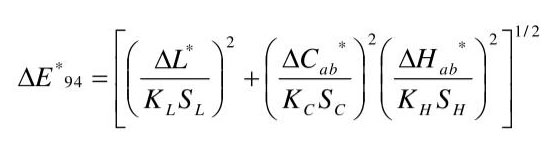 色差儀ΔE94色差公式計算式